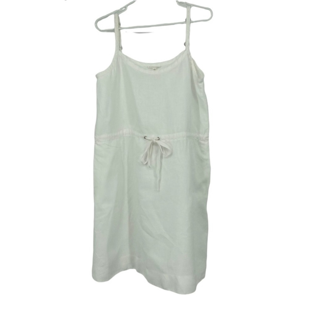 Eileen Fisher Size Medium White 100% Linen Waist Tie Shift Dress w Pockets